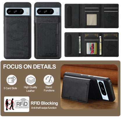 For Google Pixel 8 Pro LC.IMEEKE L5 Series Detachable RFID Card Bag Magsafe Phone Case(Black)