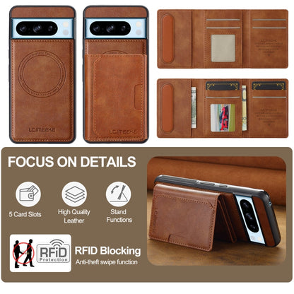 Pour Google Pixel 8 Pro LC.IMEEKE Série L5 Étui Téléphone Magsafe Détachable avec Pochette RFID pour Cartes (Marron)