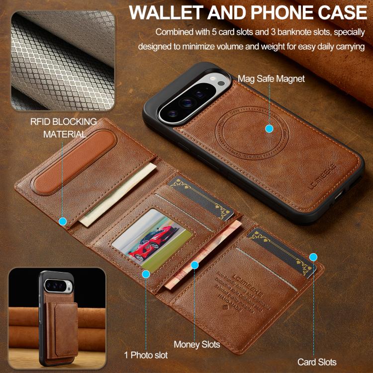 For Google Pixel 10 Pro XL LC.IMEEKE L5 Series Detachable RFID Card Bag Magsafe Phone Case(Brown)