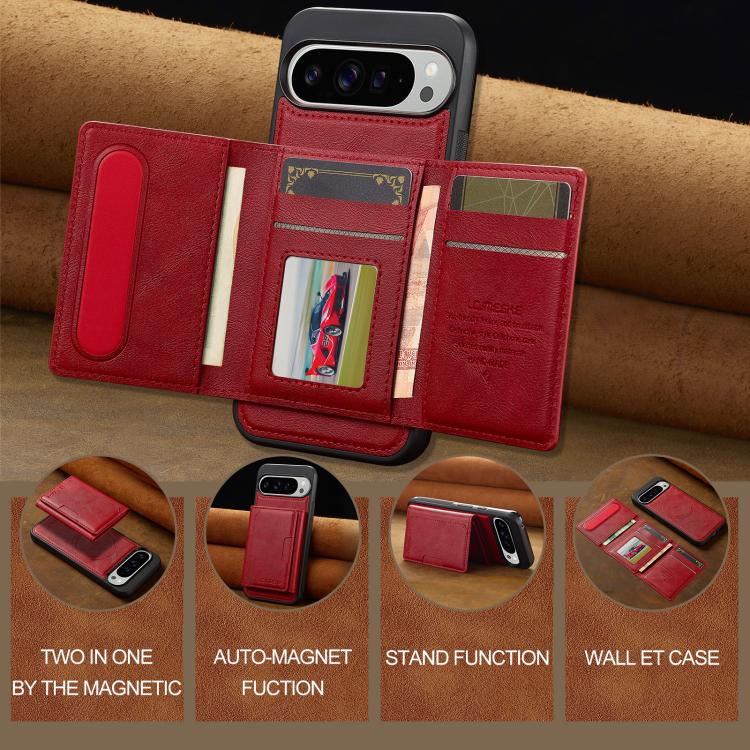 Pour Google Pixel 10 Pro XL LC.IMEEKE Étui de téléphone magnétique détachable de la série L5 avec blocage RFID (rouge)