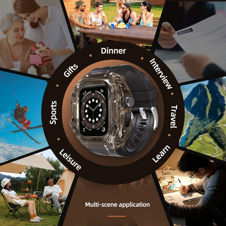 Pour Apple Watch Ultra 3 / 2 / 1 49mm RedPepper Armor Coque Métal Bracelet Silicone Intégré (Transparent Noir Noir)
