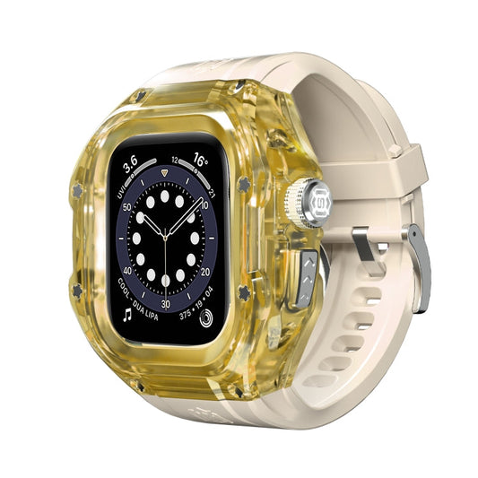 For Apple Watch Ultra 3 / 2 / 1 49mm RedPepper Armor Metal Case Integrated Silicone Watch Band(Clear Gold Beige)