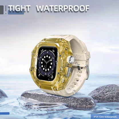 For Apple Watch Ultra 3 / 2 / 1 49mm RedPepper Armor Metal Case Integrated Silicone Watch Band(Clear Gold Beige)