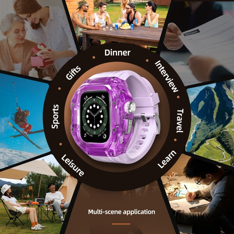 For Apple Watch Ultra 3 / 2 / 1 49mm RedPepper Armor Metal Case Integrated Silicone Watch Band(Clear Purple)