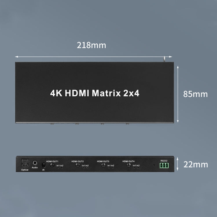 Measy MT4324 Matrice HDMI 4K 30Hz 2 entrées 4 sorties avec commutation fluide, prise AU (Noir)