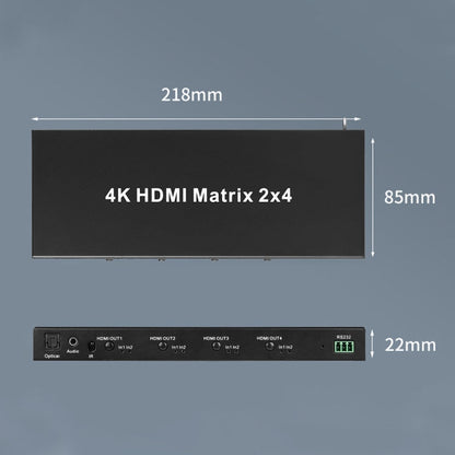 Measy MT4324 Matrice HDMI 4K 30Hz 2 entrées 4 sorties avec commutation fluide, prise AU (Noir)