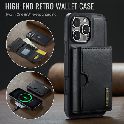 For iPhone 16 Pro Max DG.MING M6 Series RFID Tri-fold Card Bag Removable Leather Phone Case(Black)