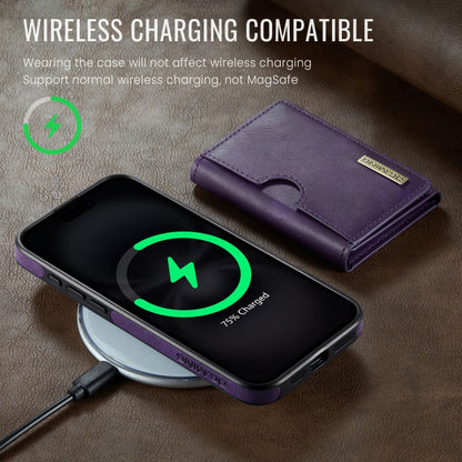 For iPhone 16 DG.MING M6 Series RFID Tri-fold Card Bag Removable Leather Phone Case(Purple)