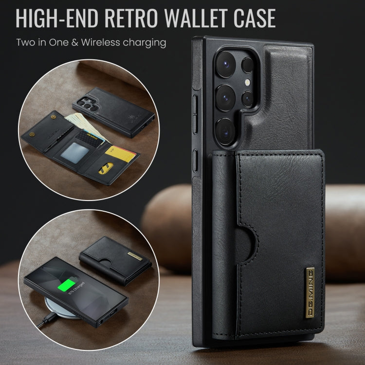 For Samsung Galaxy S24 Ultra 5G DG.MING M6 Series RFID Tri-fold Card Bag Removable Leather Phone Case(Black)