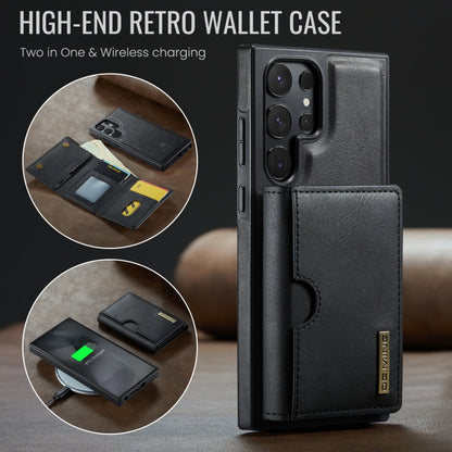 For Samsung Galaxy S24 Ultra 5G DG.MING M6 Series RFID Tri-fold Card Bag Removable Leather Phone Case(Black)