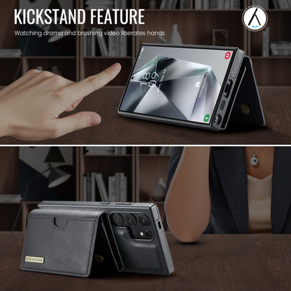 For Samsung Galaxy S24 Ultra 5G DG.MING M6 Series RFID Tri-fold Card Bag Removable Leather Phone Case(Black)