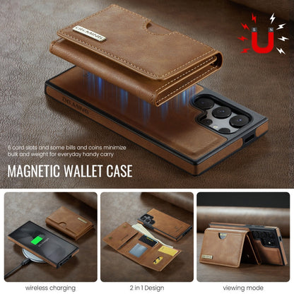For Samsung Galaxy S24 Ultra 5G DG.MING M6 Series RFID Tri-fold Card Bag Removable Leather Phone Case(Brown)