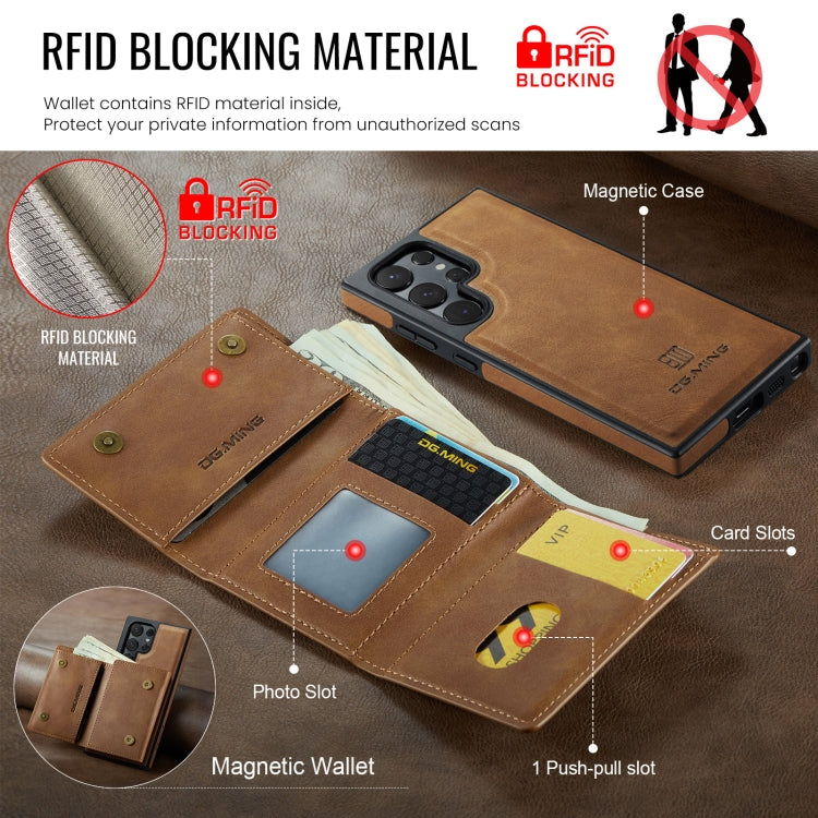 For Samsung Galaxy S24 Ultra 5G DG.MING M6 Series RFID Tri-fold Card Bag Removable Leather Phone Case(Brown)