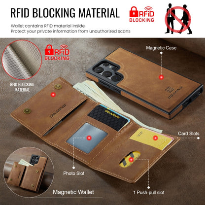 For Samsung Galaxy S24 Ultra 5G DG.MING M6 Series RFID Tri-fold Card Bag Removable Leather Phone Case(Brown)