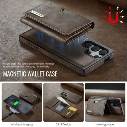 For Samsung Galaxy S24 Ultra 5G DG.MING M6 Series RFID Tri-fold Card Bag Removable Leather Phone Case(Coffee)