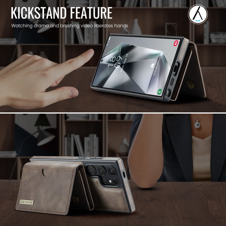 For Samsung Galaxy S24 Ultra 5G DG.MING M6 Series RFID Tri-fold Card Bag Removable Leather Phone Case(Coffee)