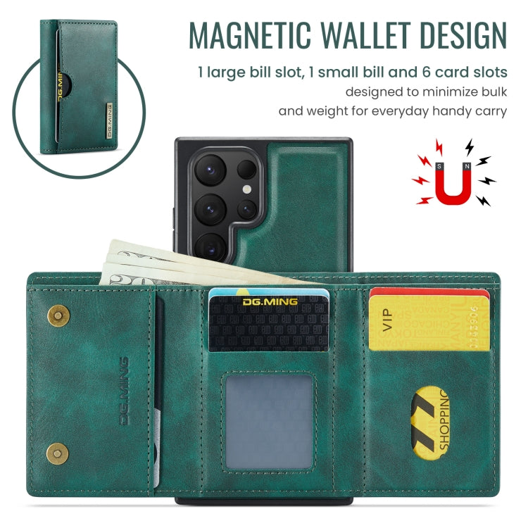 For Samsung Galaxy S24 Ultra 5G DG.MING M6 Series RFID Tri-fold Card Bag Removable Leather Phone Case(Green)
