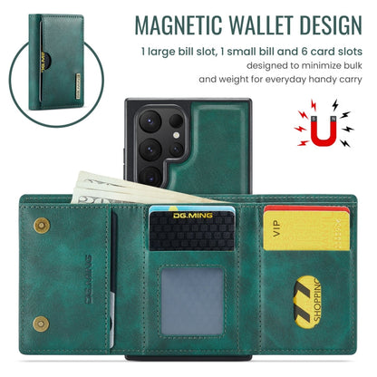 For Samsung Galaxy S24 Ultra 5G DG.MING M6 Series RFID Tri-fold Card Bag Removable Leather Phone Case(Green)