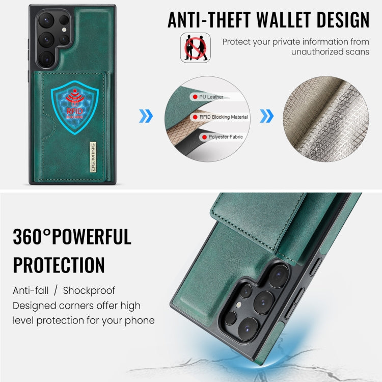 For Samsung Galaxy S24 Ultra 5G DG.MING M6 Series RFID Tri-fold Card Bag Removable Leather Phone Case(Green)