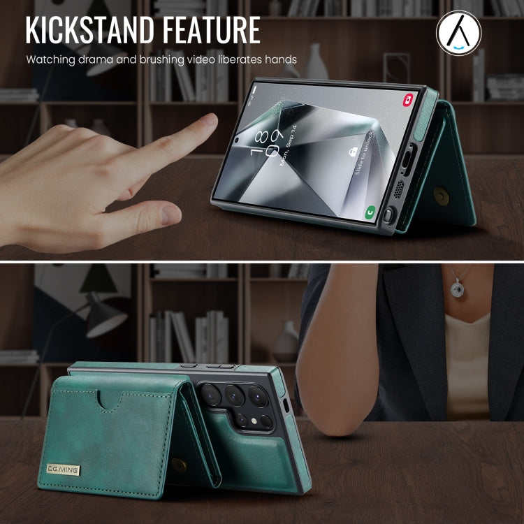 For Samsung Galaxy S24 Ultra 5G DG.MING M6 Series RFID Tri-fold Card Bag Removable Leather Phone Case(Green)