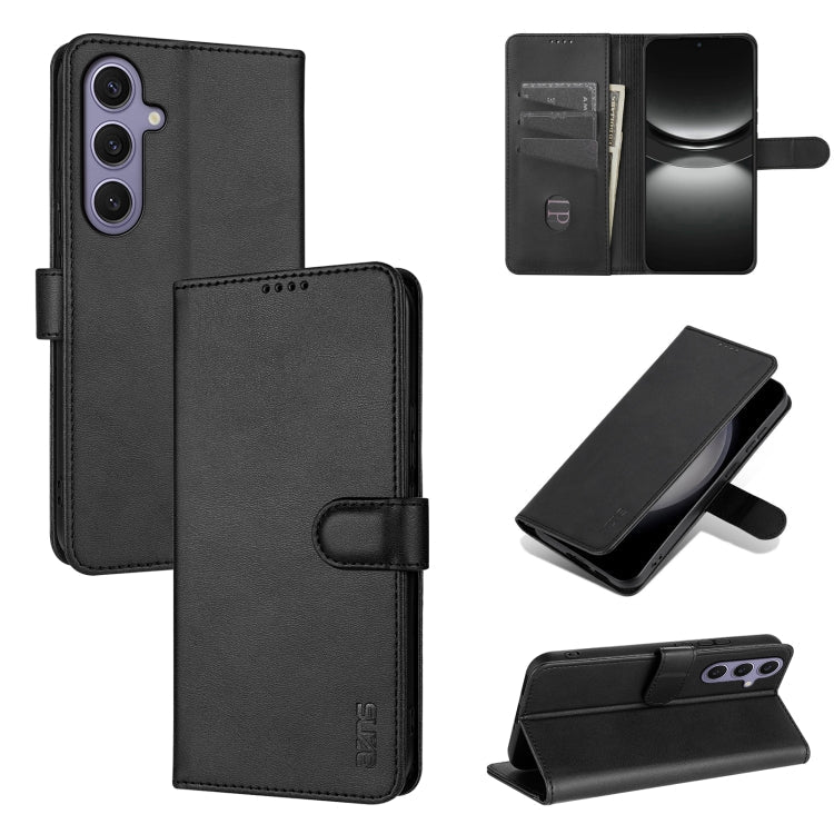 For Samsung Galaxy S25 5G AZNS Skin Feel Calf Texture Flip Leather Phone Case(Black)