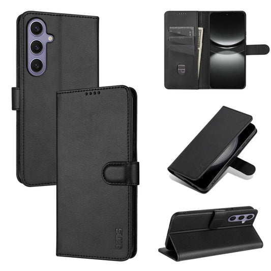 For Samsung Galaxy S25 5G AZNS Skin Feel Calf Texture Flip Leather Phone Case(Black)