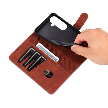 For Samsung Galaxy S25 5G AZNS Skin Feel Calf Texture Flip Leather Phone Case(Brown)