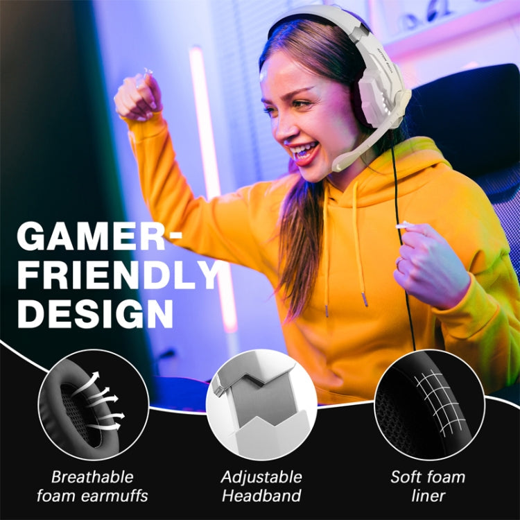 Casque de gaming supra-auriculaire KOTION EACH G9000 Pro avec micro, longueur du câble : environ 2,1 m (noir et blanc)