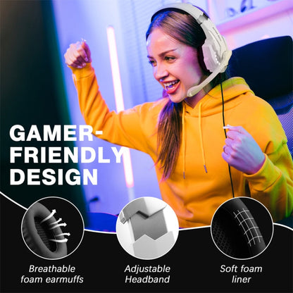 Casque de gaming supra-auriculaire KOTION EACH G9000 Pro avec micro, longueur du câble : environ 2,1 m (noir et blanc)