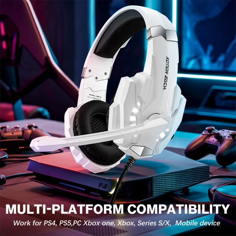 Casque de gaming supra-auriculaire KOTION EACH G9000 Pro avec micro, longueur du câble : environ 2,1 m (noir et blanc)