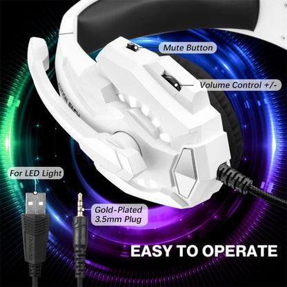 Casque de gaming supra-auriculaire KOTION EACH G9000 Pro avec micro, longueur du câble : environ 2,1 m (noir et blanc)