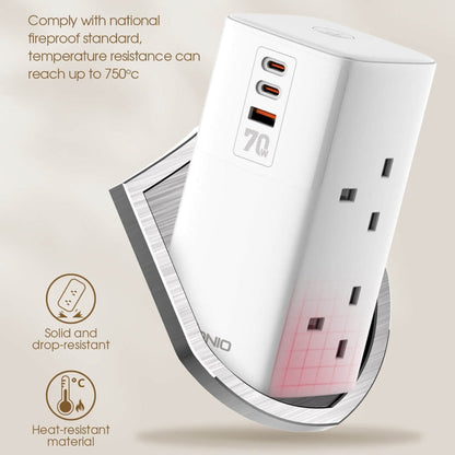 LDNIO SC4396 70W Desktop Multi-function GaN Desktop Charger 2AC, 1U, 2C with 1 Socket, Plug:UK Plug(White)