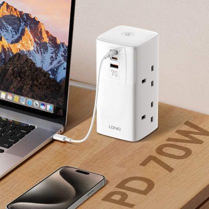 LDNIO SC4396 70W Desktop Multi-function GaN Desktop Charger 2AC, 1U, 2C with 1 Socket, Plug:UK Plug(White)