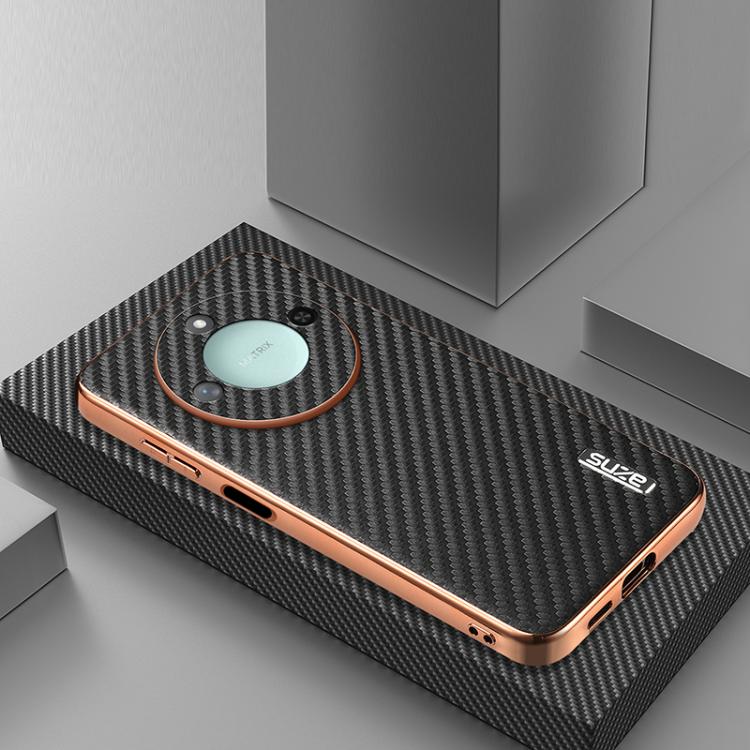 For Honor X60 AZNS Electroplated Edge Carbon Fiber Texture Phone Case(Black)