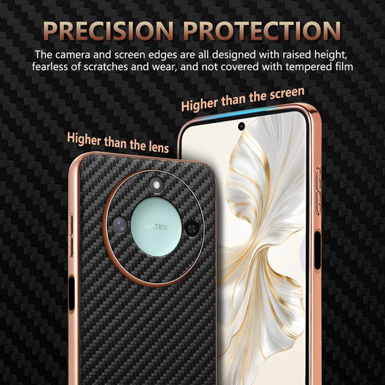 For Honor X60 AZNS Electroplated Edge Carbon Fiber Texture Phone Case(Black)