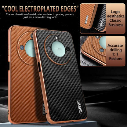 For Honor X60 AZNS Electroplated Edge Carbon Fiber Texture Phone Case(Blue)