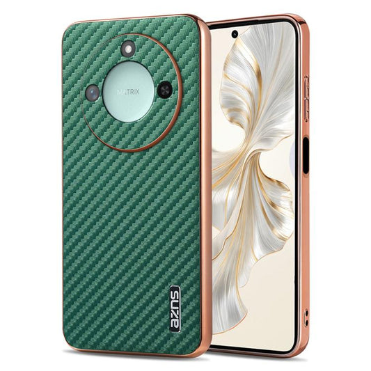 For Honor X60 AZNS Electroplated Edge Carbon Fiber Texture Phone Case(Green)