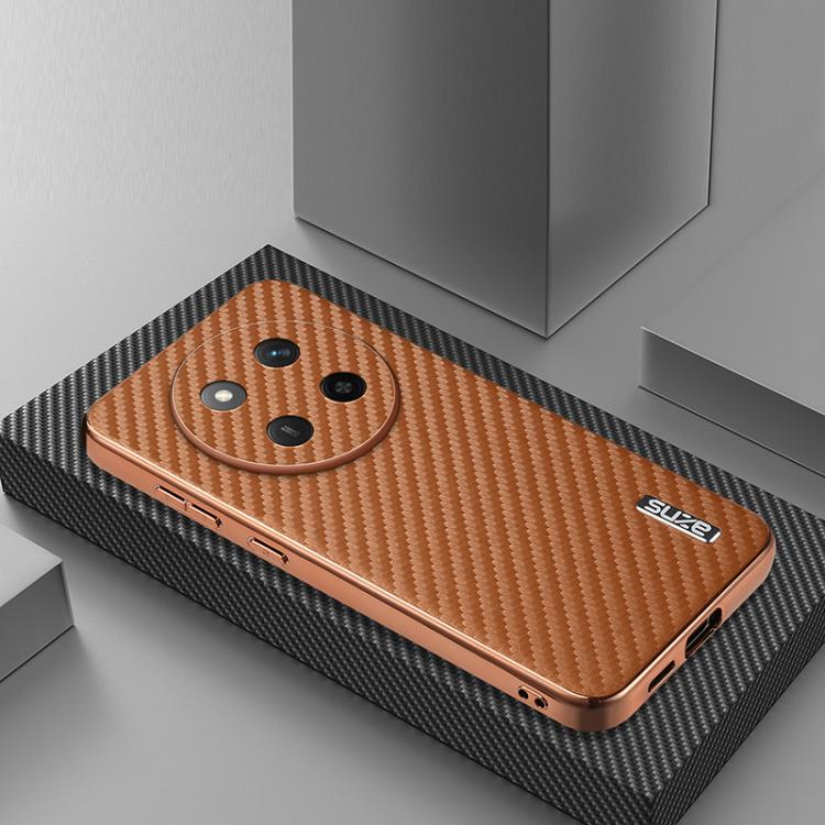 For Honor X60 Pro AZNS Electroplated Edge Carbon Fiber Texture Phone Case(Brown)
