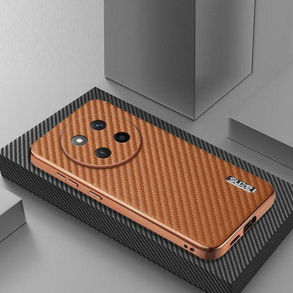 For Honor X60 Pro AZNS Electroplated Edge Carbon Fiber Texture Phone Case(Brown)