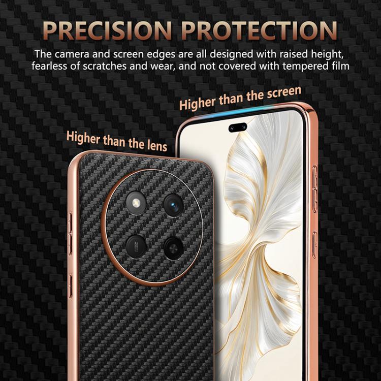 For Honor X60 Pro AZNS Electroplated Edge Carbon Fiber Texture Phone Case(Brown)