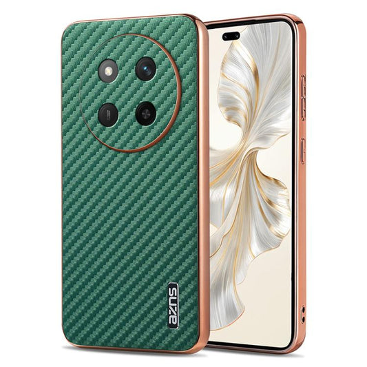 For Honor X60 Pro AZNS Electroplated Edge Carbon Fiber Texture Phone Case(Green)