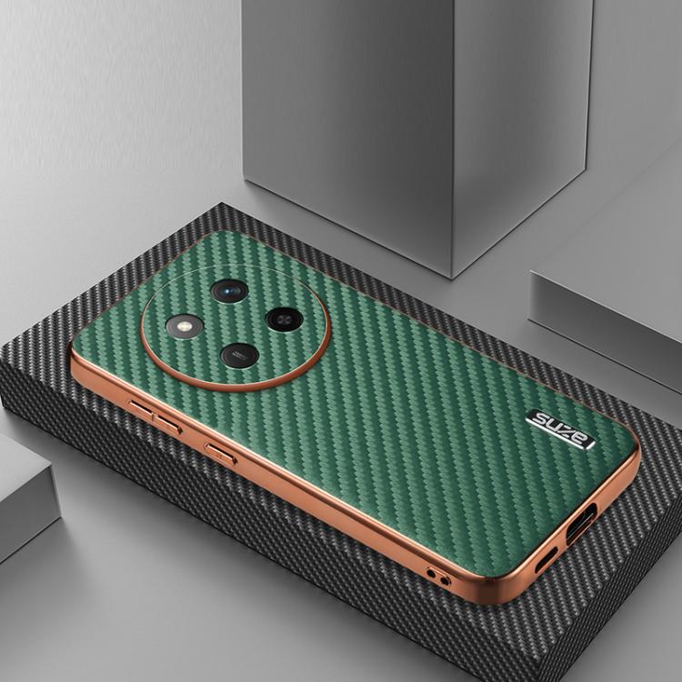 For Honor X60 Pro AZNS Electroplated Edge Carbon Fiber Texture Phone Case(Green)