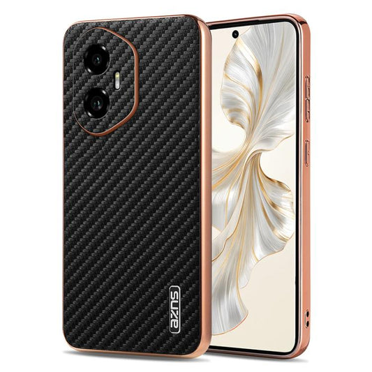 For Honor 300 AZNS Electroplated Edge Carbon Fiber Texture Phone Case(Black)