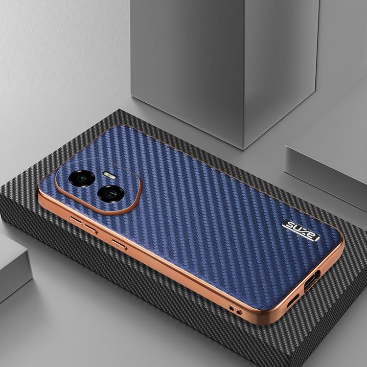 For Honor 300 AZNS Electroplated Edge Carbon Fiber Texture Phone Case(Blue)