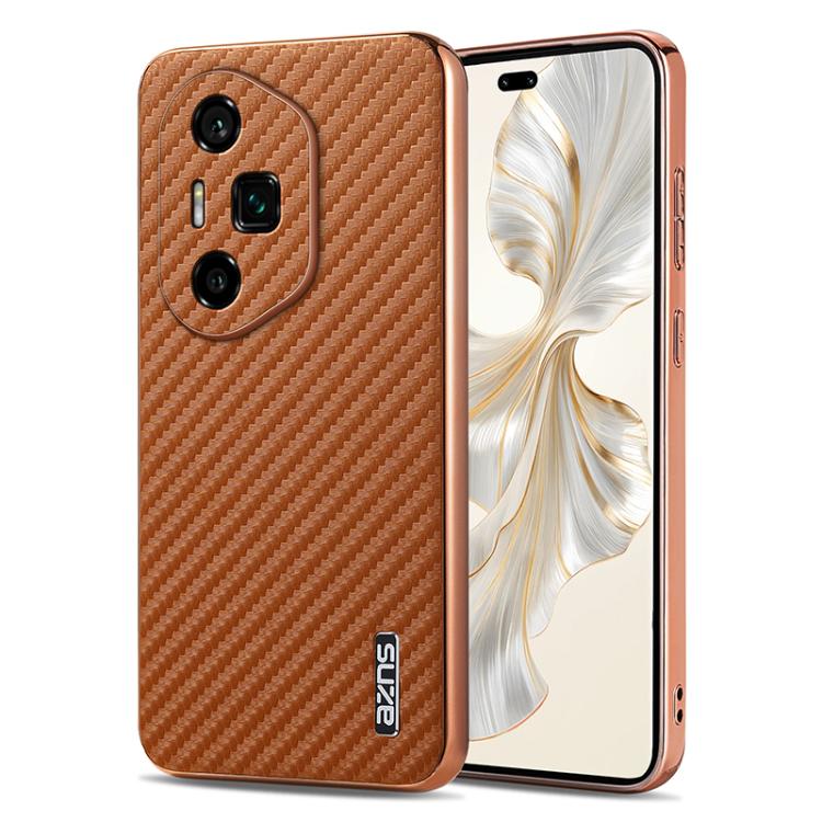 Coque de téléphone For Honor 300 Ultra AZNS, texture fibre de carbone avec bords galvanisés (marron)