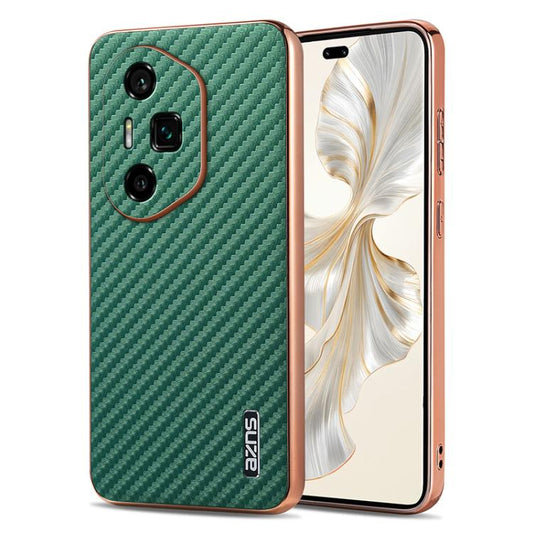 For Honor 300 Ultra AZNS Electroplated Edge Carbon Fiber Texture Phone Case(Green)