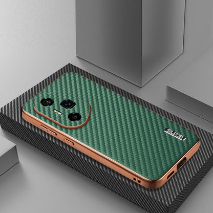 For Honor 300 Ultra AZNS Electroplated Edge Carbon Fiber Texture Phone Case(Green)