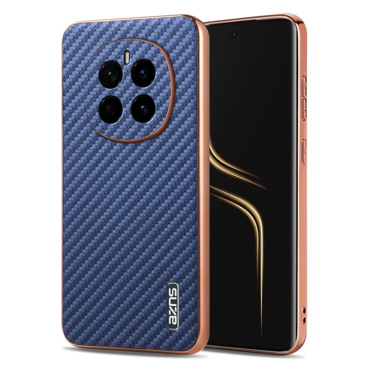 Pour Honor Magic7 AZNS Étui de téléphone à texture en fibre de carbone avec bord galvanisé (Bleu)