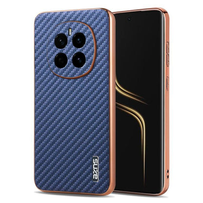 Pour Honor Magic7 AZNS Étui de téléphone à texture en fibre de carbone avec bord galvanisé (Bleu)
