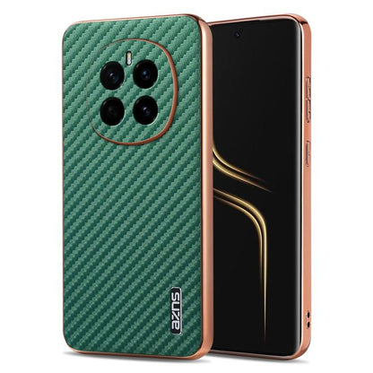 Pour Honor Magic7 AZNS Étui de Téléphone Texture Fibre de Carbone avec Bord Galvanisé (Vert)